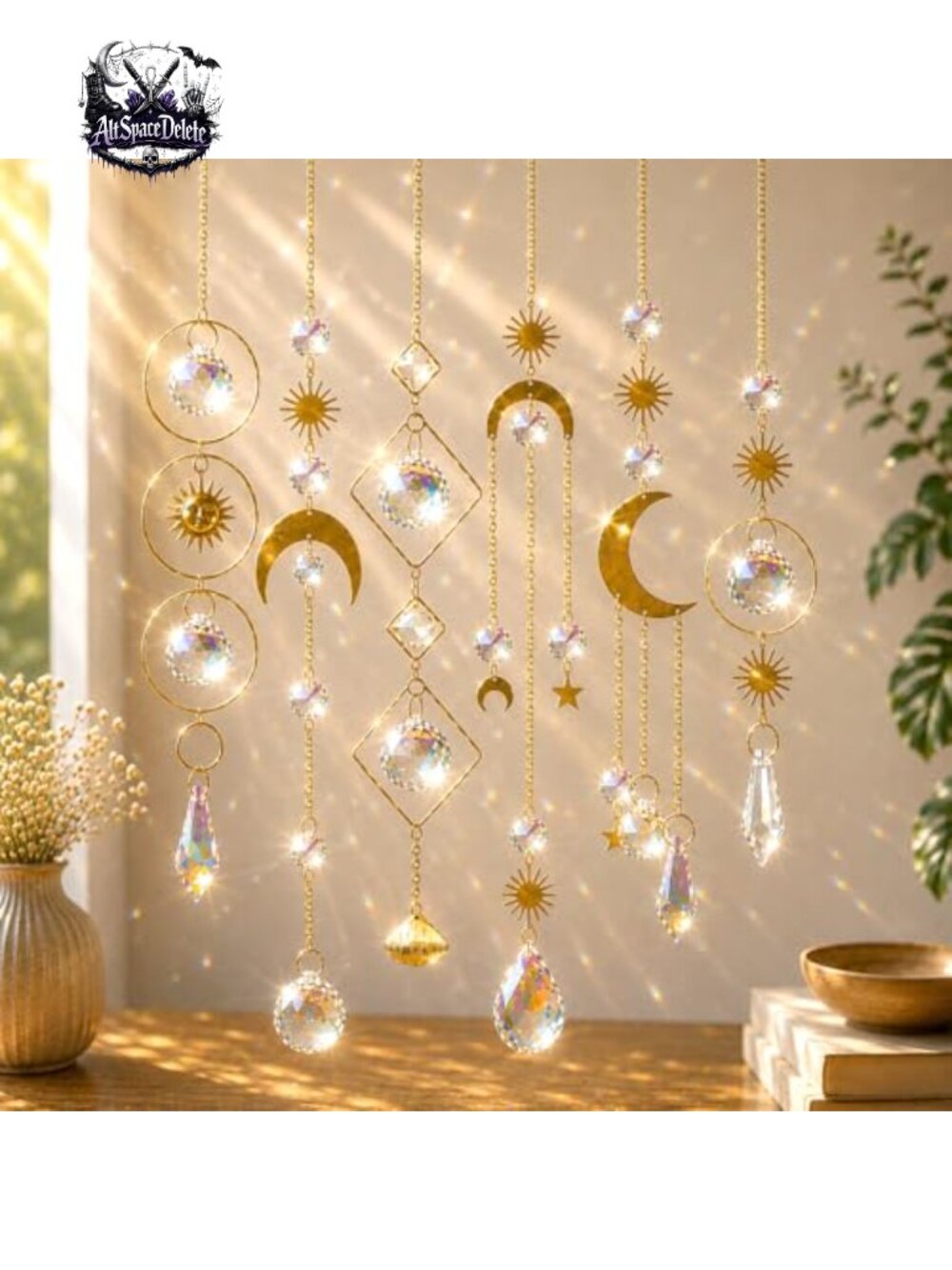 Crystal Suncatcher Hanging Prism Ornament Set of 6 with Chain